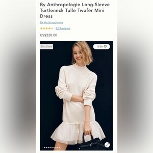 NWT Size SP -Anthro Long-Sleeve Turtleneck Tulle Twofer Mini Dress (NWT US$ 228)